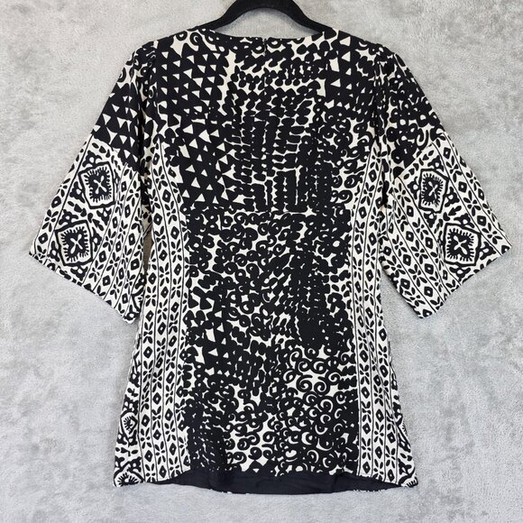 Vintage Nanette Lepore Blouse Womens 2 Black White Silk Sequin Embellished Boho - Picture 13 of 14